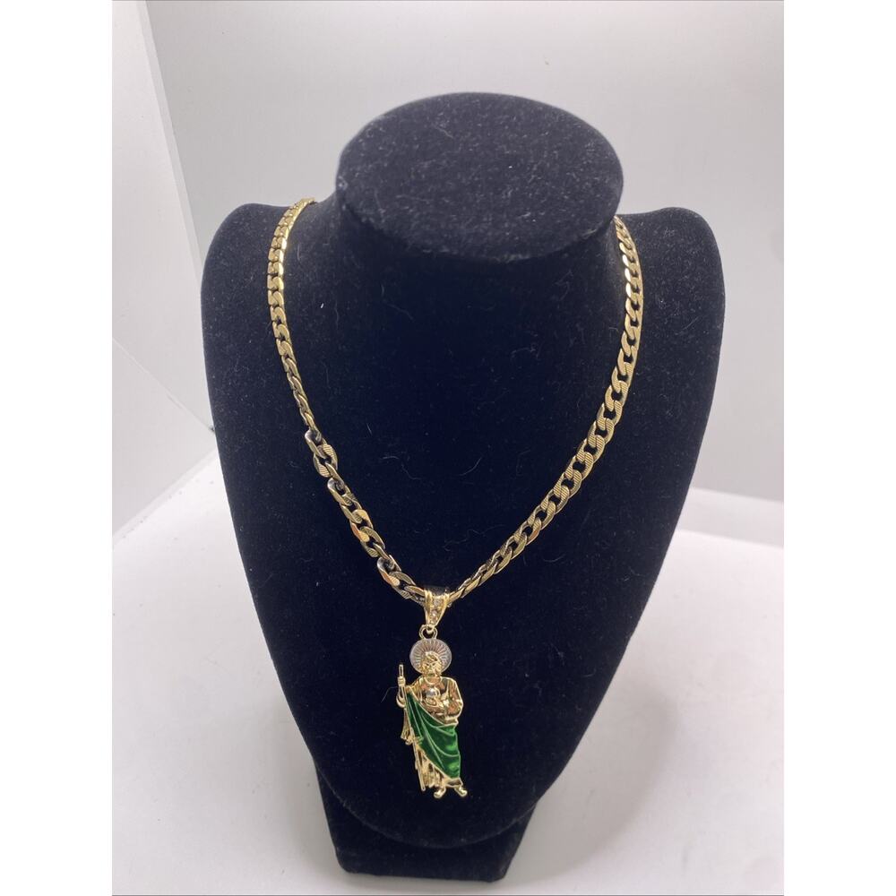 Mens Gold Tone Necklace 11.5" Jesus Christ Necklace Gold Tone